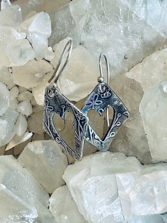 Handcrafted .999 Fine Silver Heart Cutout Dangle Earrings