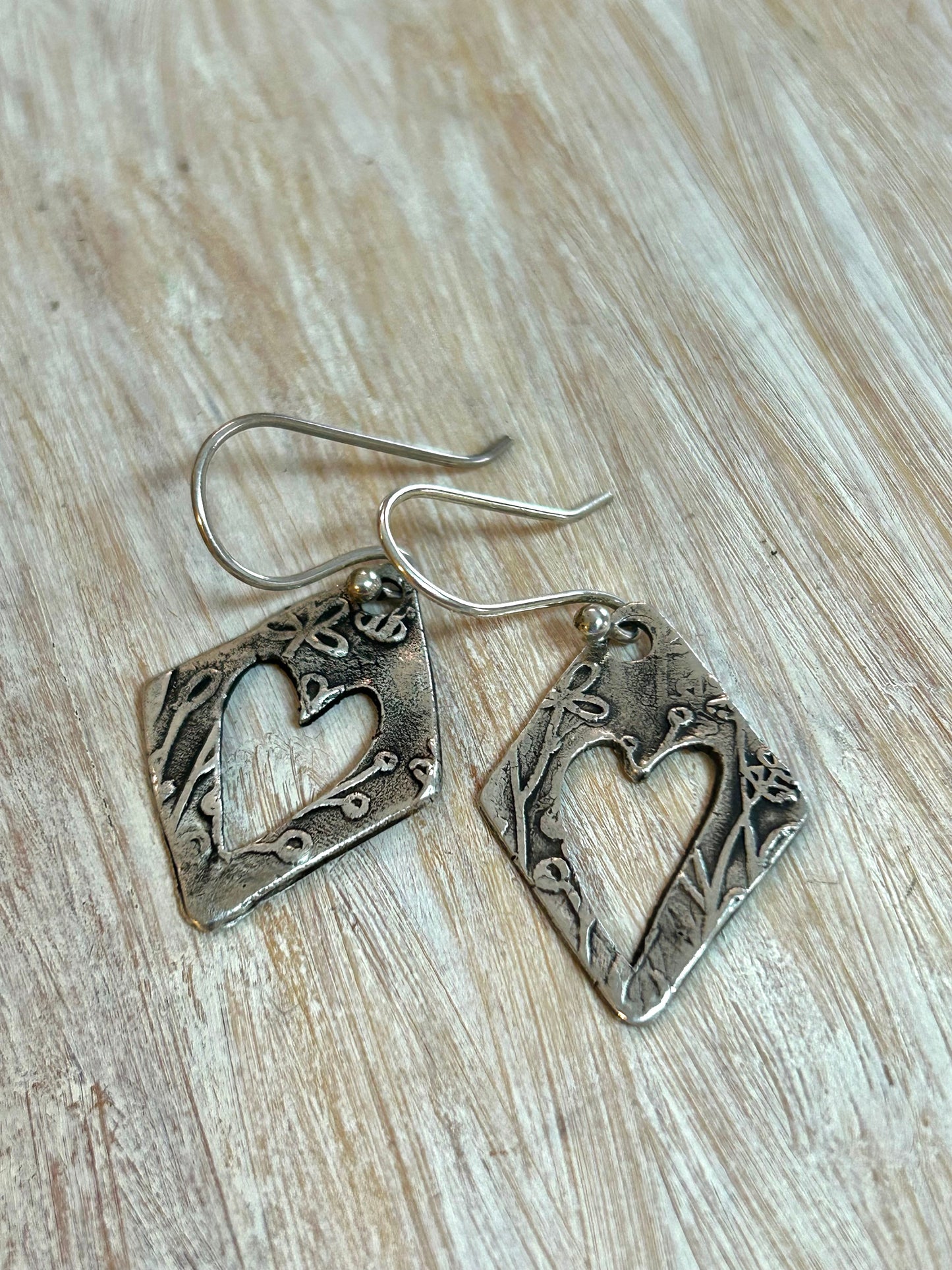 Handcrafted .999 Fine Silver Heart Cutout Dangle Earrings