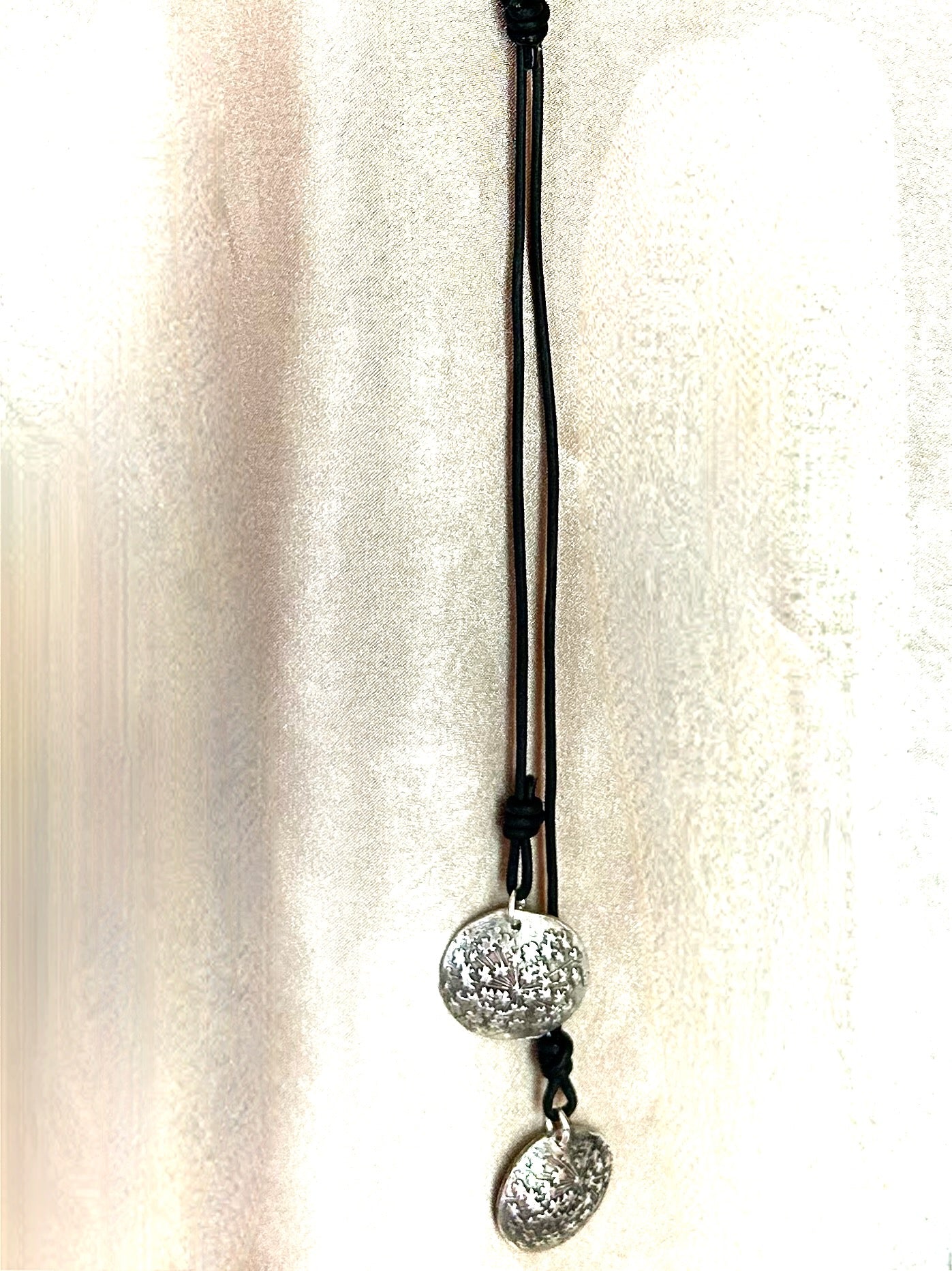 Fine Silver Starburst Adjustable Leather Necklace