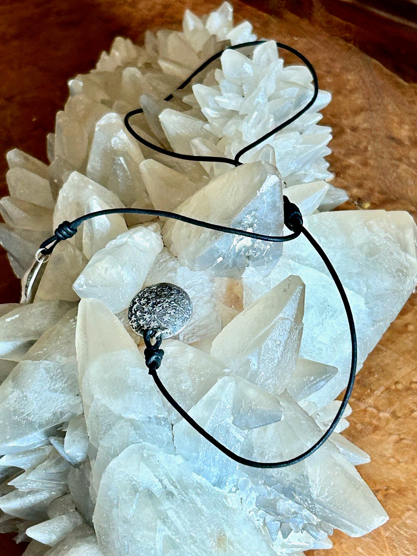 Fine Silver Starburst Adjustable Leather Necklace