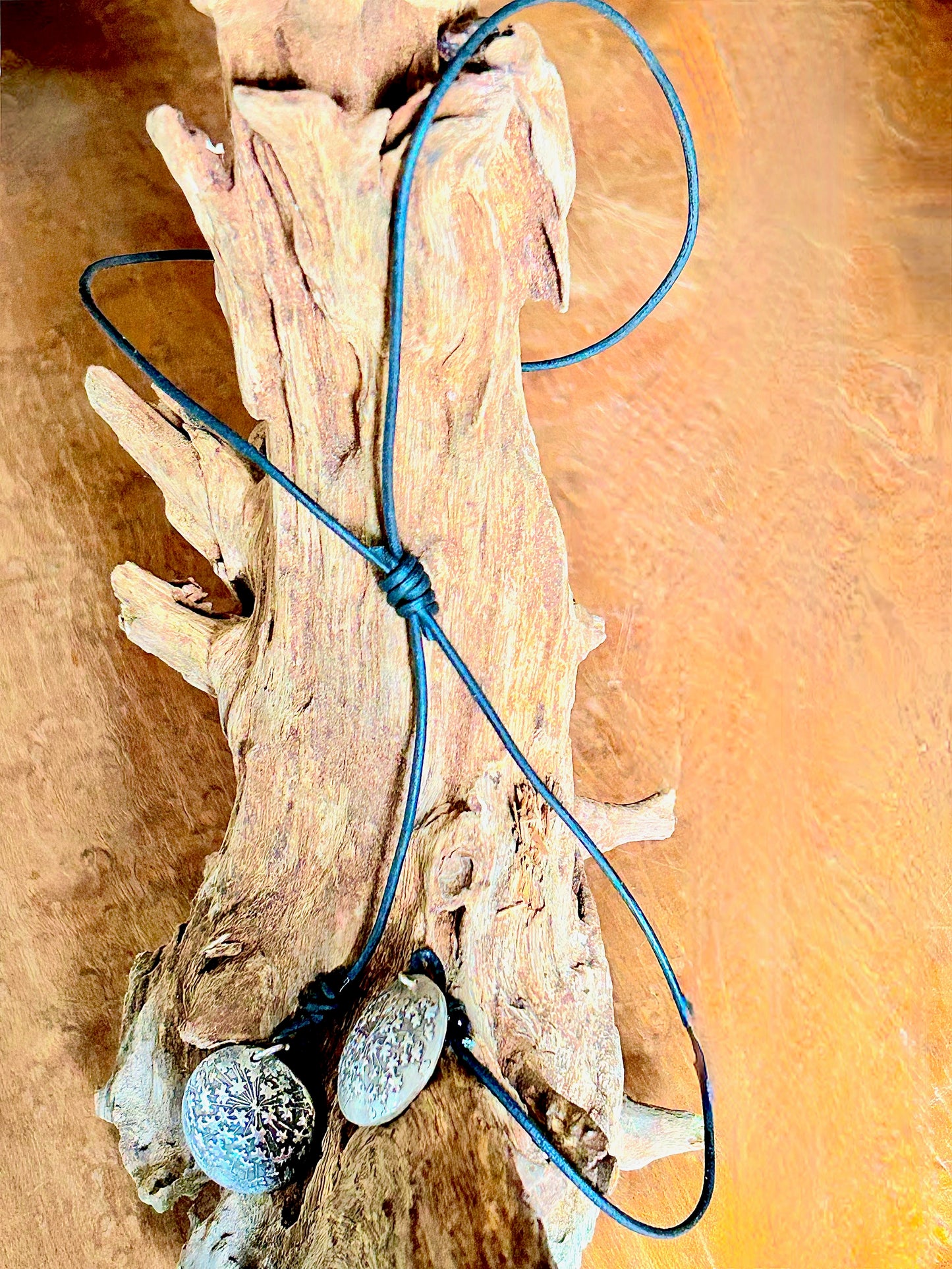 Fine Silver Starburst Adjustable Leather Necklace