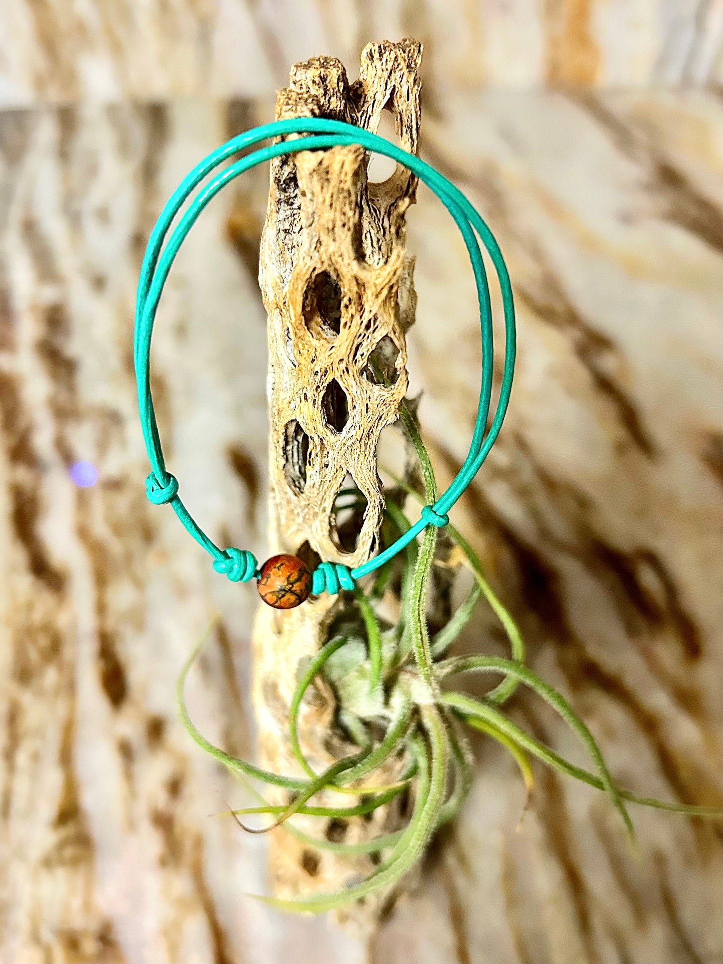 Leather and Jasper bead Bracelet