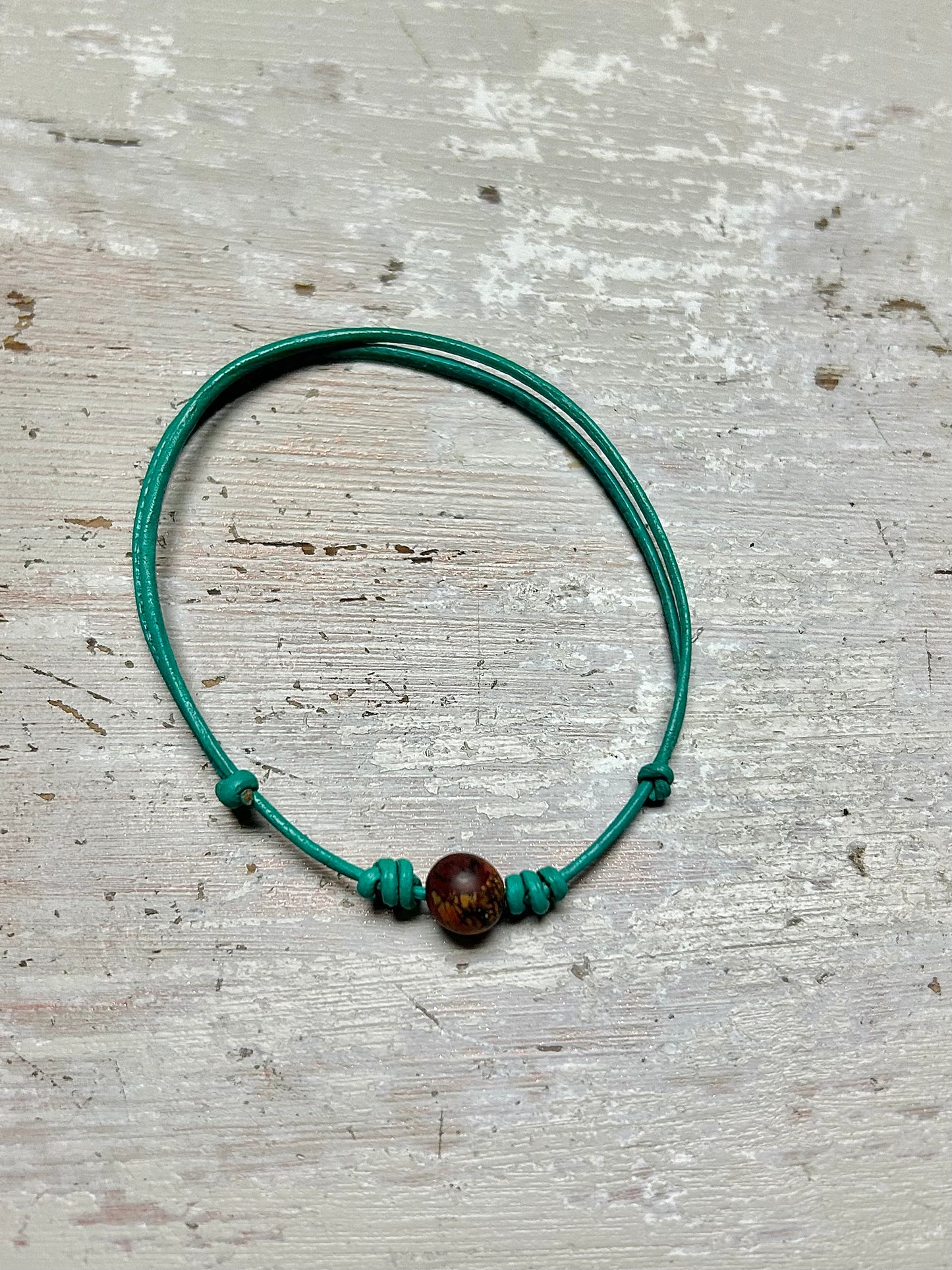 Leather and Jasper bead Bracelet