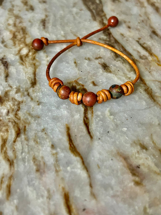 Leather and Jasper Bracelet