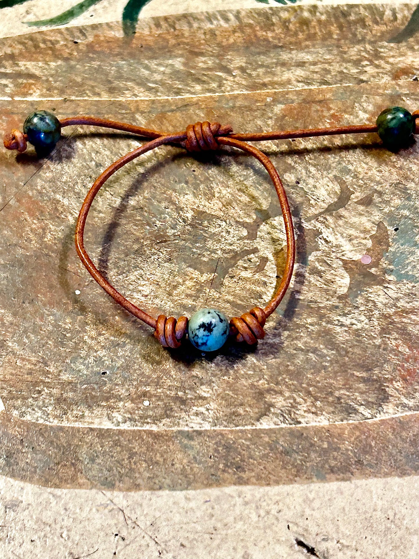 Leather and African Turquoise Bracelet