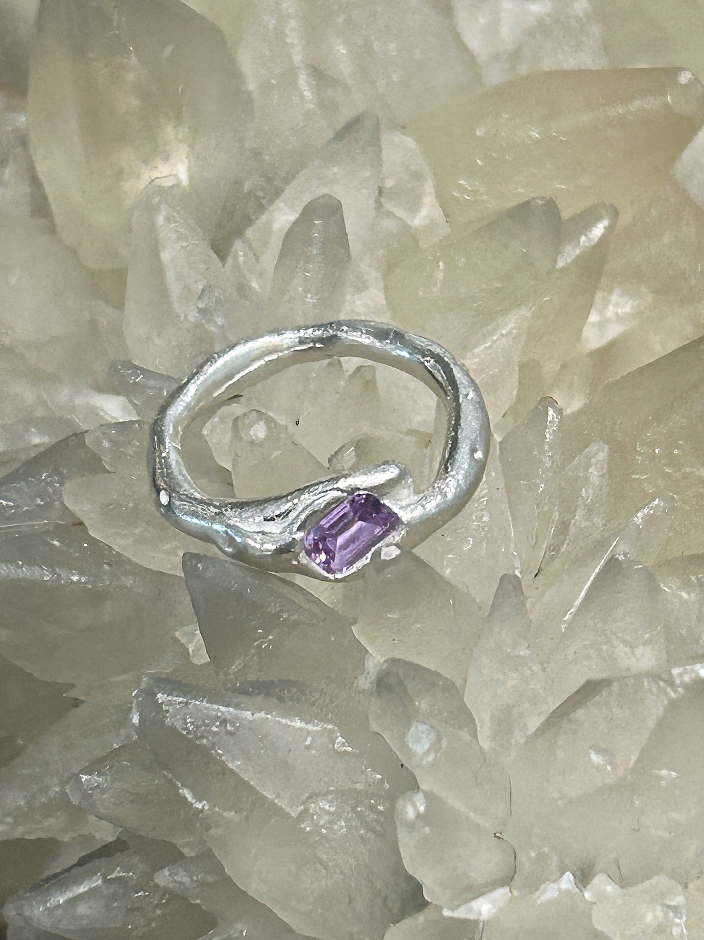Amethyst fine silver ring