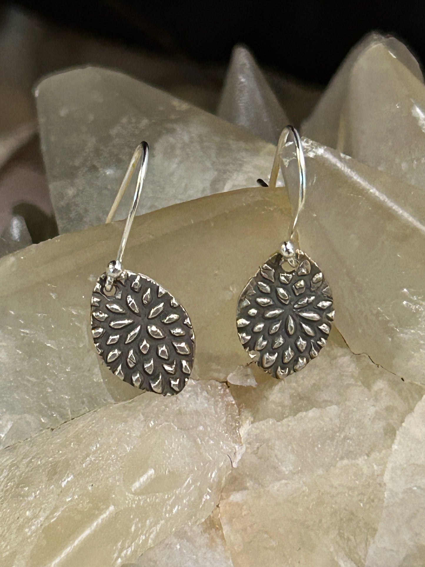 Pure Silver Oval Burst Earrings