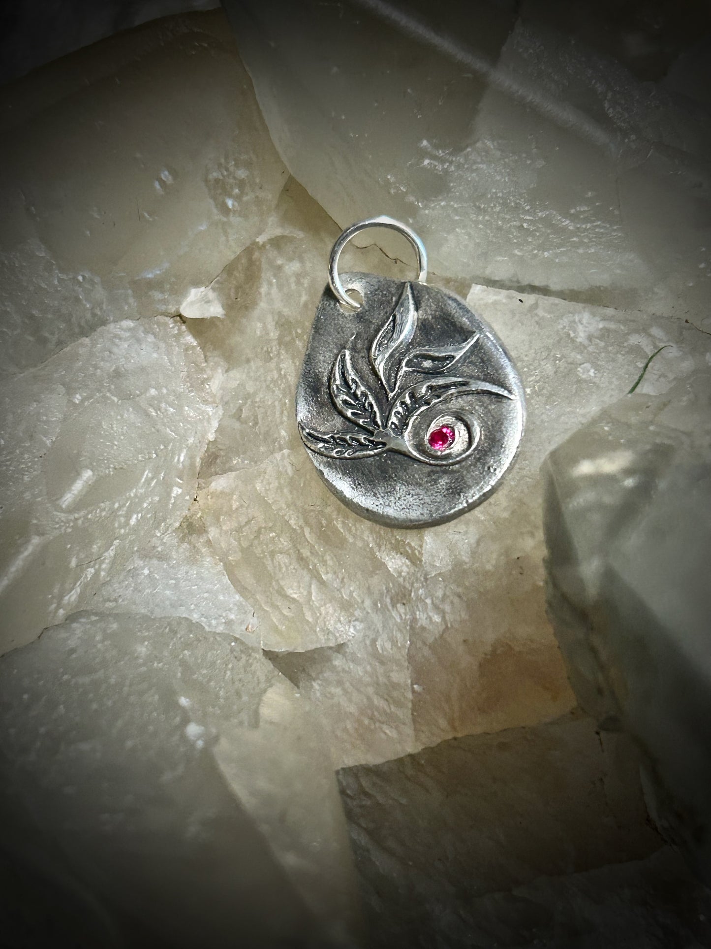 Botanical Fine Silver Pendant with Pink Stone – Rustic Nature Inspired Necklace ✨