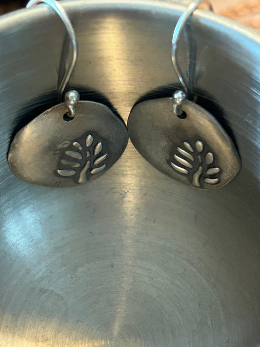 Pure Silver Tree Imprint Earrings