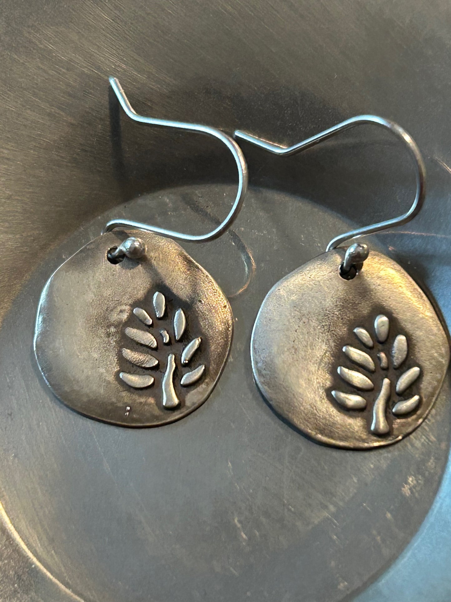 Pure Silver Tree Imprint Earrings