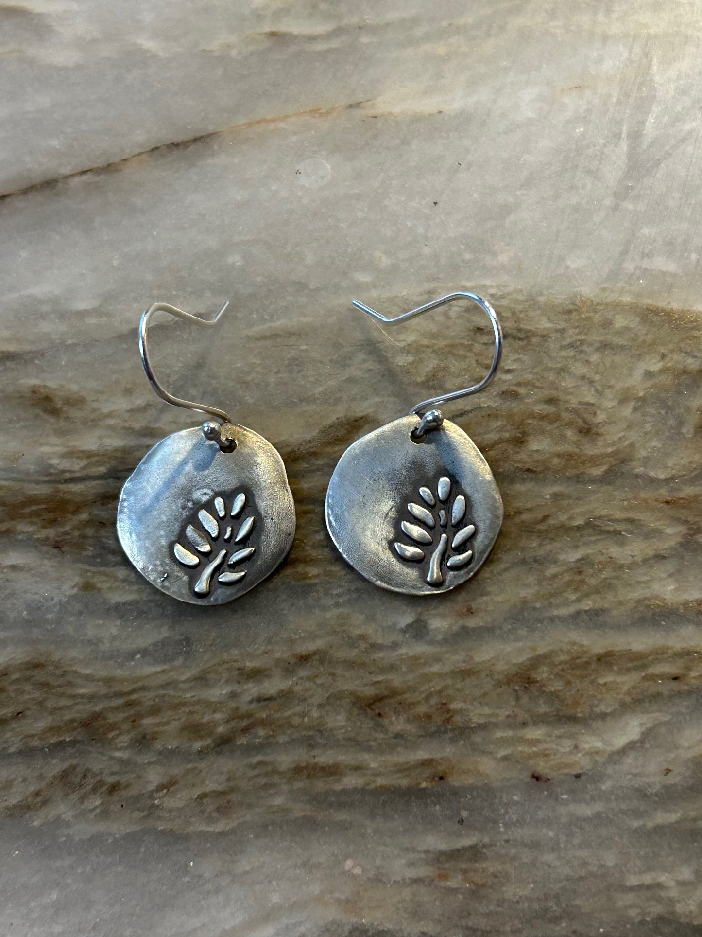 Pure Silver Tree Imprint Earrings