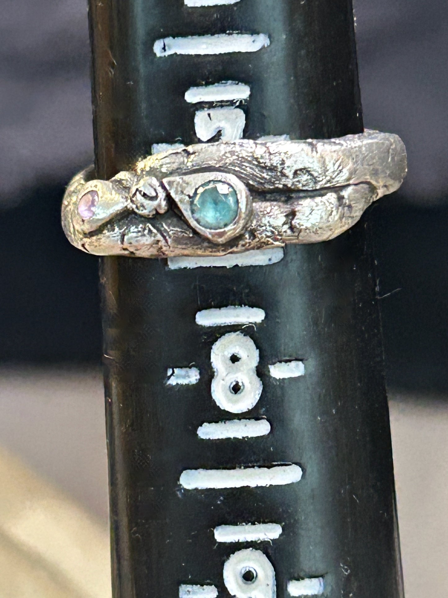 Molten Fine Silver Ring with Pink & Aqua Stones