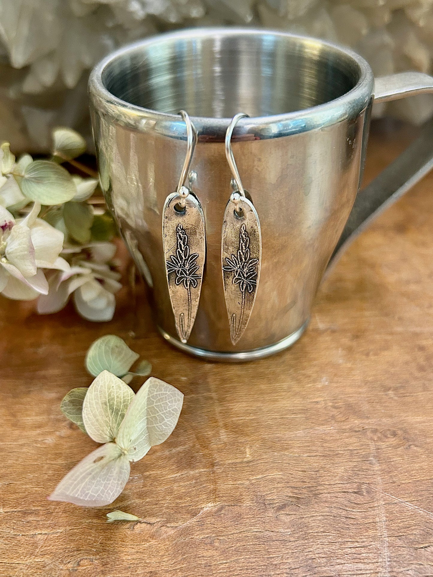 Fine Silver Patina Botanical Earrings