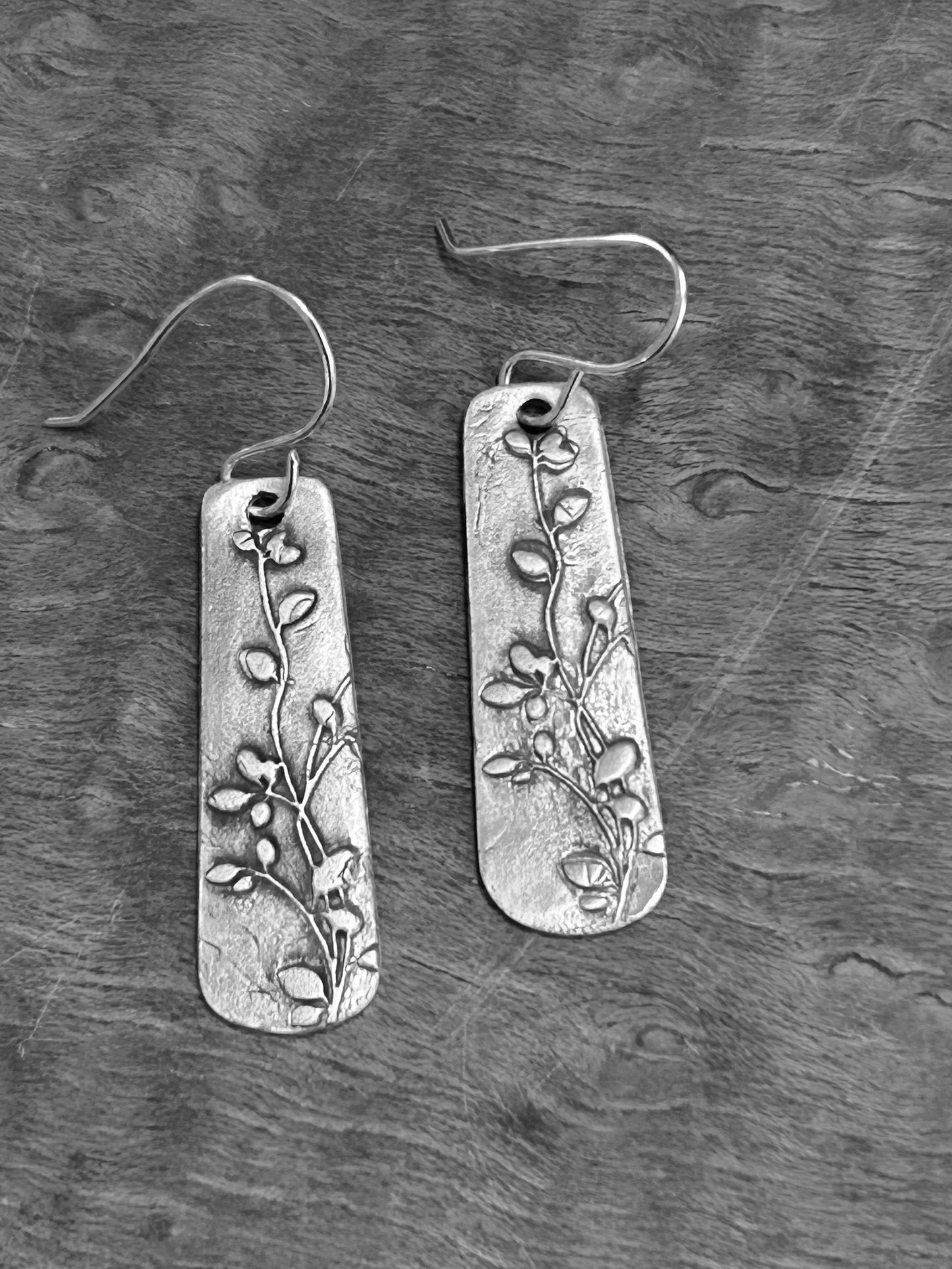 Fine Silver Botanical Rectangle Earrings