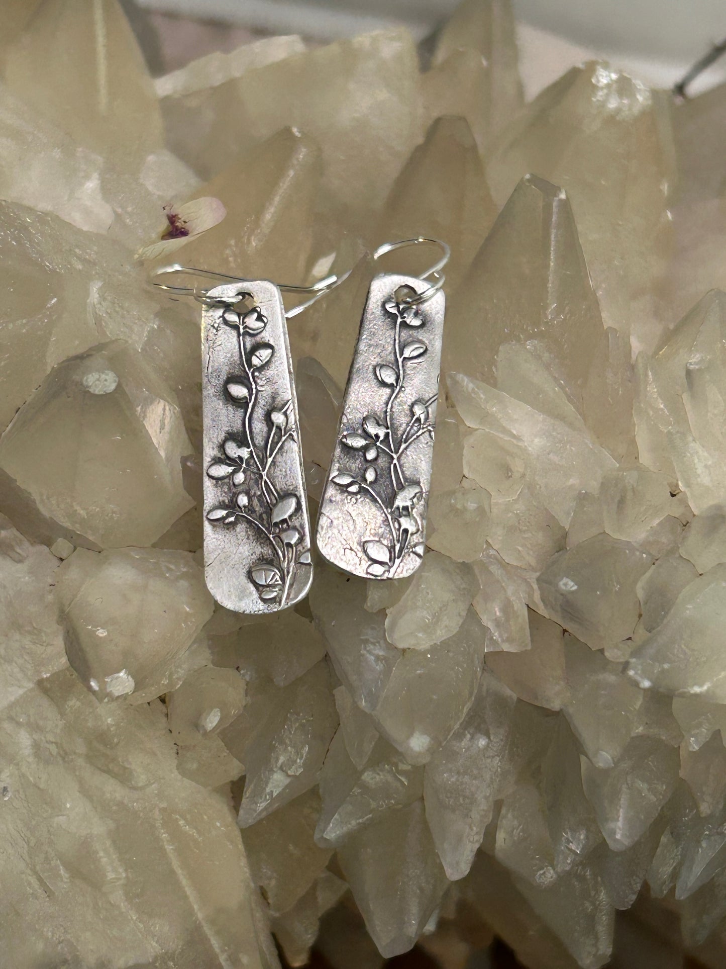 Fine Silver Botanical Rectangle Earrings